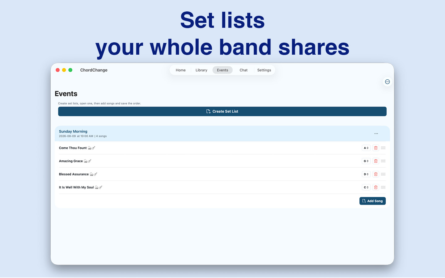 Set lists your whole band shares, on Mac